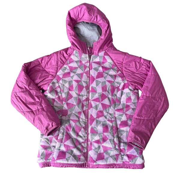 The North Face Girls XL Pink purple Gray Reversible Hooded Fleece Lined Jacket - Picture 6 of 9